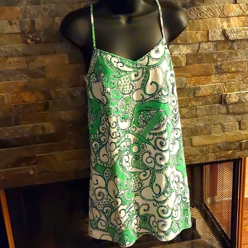 Lilly Pulitzer XS Silk Shift Dress with Octopus Motif - Green, White & Navy